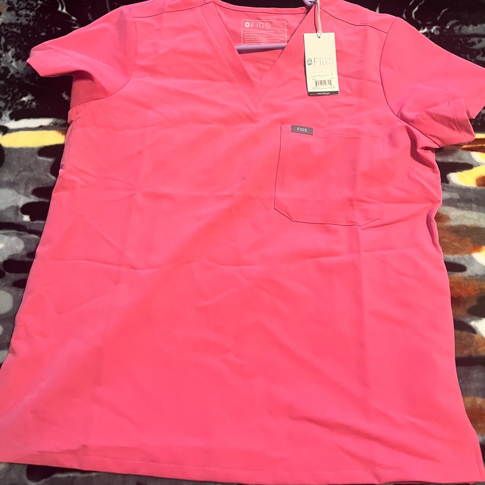 Figs V-Neck Scrub Top in Hot Pink
